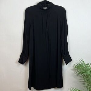 NWT Massimo Dutti Black Midi Dress LBD Ling Sleeve High Neck 2